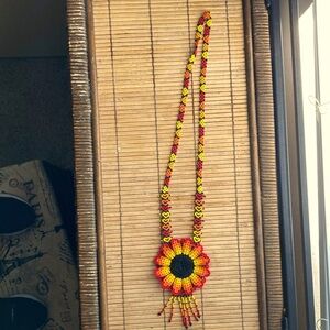 NWOT Sunflower Beaded Necklace Red, Yellow, Orange, Black